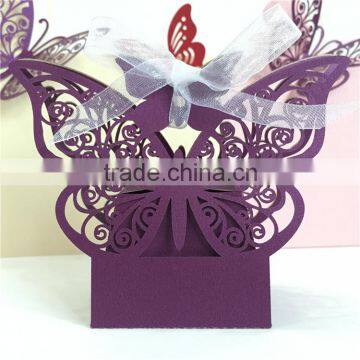 Wholesale Korean Laser Cut Butterfly Candy Box Wedding Invitation With Ribbon