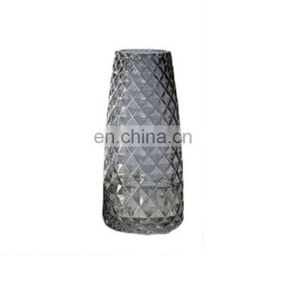 Design Wholesale Handmade Nordic Wedding Garden Home Decorative Creative Diamond Modern Grey Crystal Glass Pot Flower Vase