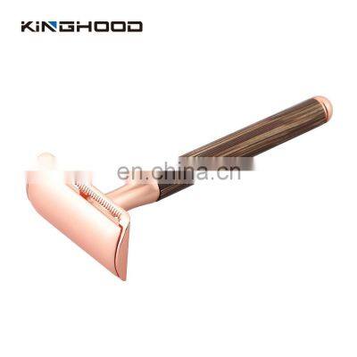 Single Blade Face Bamboo Safety Razor Wooden Rose gold Shaving Safty Razor