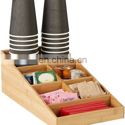 Office Kitchen Bamboo Coffee Capsule Storage Box Disposable Paper Cup With Compartments Tea Sugar Bag Storage Boxes