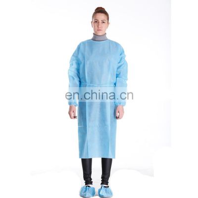 Factory Produce Patient Gown Disposable Blue Gown PPE Gown With Kinted Cuffs And Elastic Cuffs