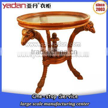 Goat shaped animal feet glass round wood sofa coffee table