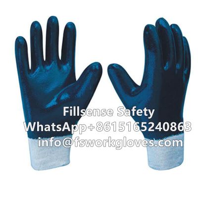 Heavy Duty Knit Wrist Cotton Jersey Liner Nitrile Fully/Half Coated Work Gloves