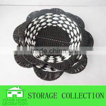 S/2 Round Flower Paper Rope Woven Decorative Basket