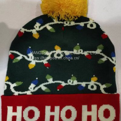 Christmas Adult man women hat with 6 led light snow printing