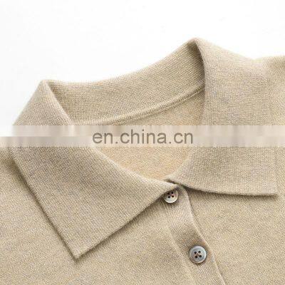 Fashionable Women's Cashmere Knitted Polo Shirt Short Sleeves Formal Style Solid Pattern Button OEM Service Available Spring