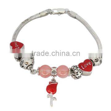 Valentines' Day 925 Sterling Silver Rose Dangle Charms Red Enameled for DIY European Bracelet Jewelry photo-2