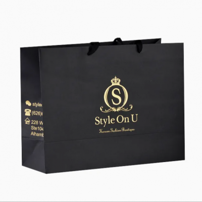Custom Logo Luxury Large Packaging Shopping Black Paper Gift Bags With Handle photo-5