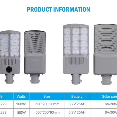 High Lumen Streetlight Waterproof Ip65 Outdoor Die-cast Aluminum SMD3030 100w 150w Solar Led Street Light photo-2