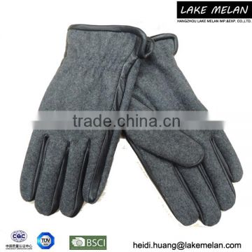 Men's Leather/Fabric Glove For AW 16 In Black Cuff LMSL-006