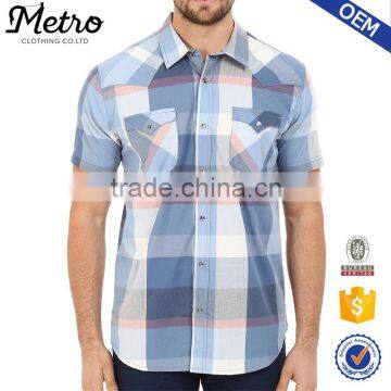 Custom Mens Short Sleeve Poplin Woven Check Shirts