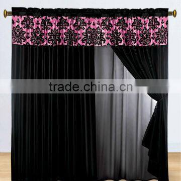 luxury black flocked curtain set