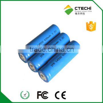 Rechargeable Battery IFR14500 3.2V 600Mah AA size lithium battery