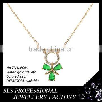 Gold plating 925 sterling silver jewelry wholesale necklace, China wholesale emerald gemstone stone charm necklace for ladies