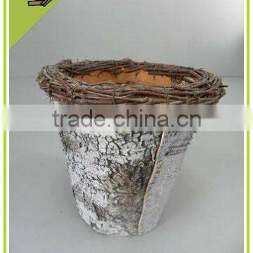 2014 Chinese style natural birch bark flower pot with plastic linging planter