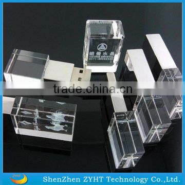 LED light cystal usb flash drive with metal cap