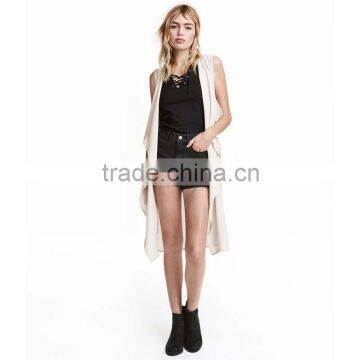 2016 Latest Women Woven Fabric Tie Belt Long Vest HSC9463 photo-2