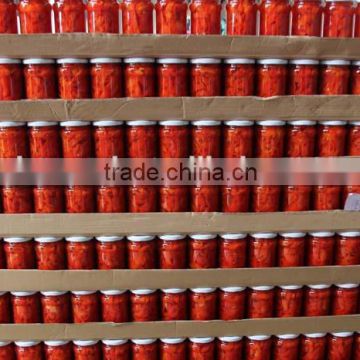 sweet red pepper Strips in glass jar with high quality