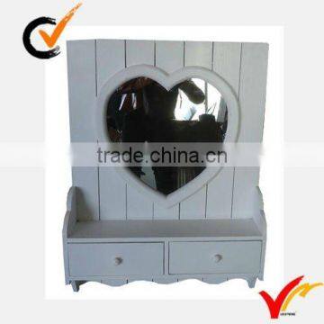 2 Drawers 2 Hooks Solid Wood Retro White Rustic Mirror With Shelf photo-4