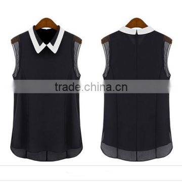 Ladies chiffon sleeveless black sheer blouse