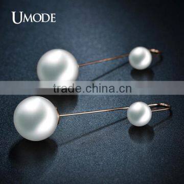 UMODE Gorgeous Long Double Pearl Gold Plated Earrings Elegant Fashion Bijoux Jewelry photo-4