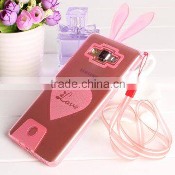 Glitter Cartton Sweetheart Soft Clear TPU with Rabbit Ears Decorative Back Cover Cell Phone Cases for Samsung