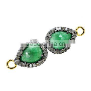 Emerald Gemstone Bracelet Connector Findings Component Diamond Finding 925 sterling silver Jewelry Findings Supplier