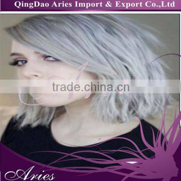 short bob style grey synthetic lace front wig from directly factory