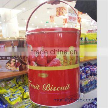 Food grade and hot sale supermarket cookie tin bucket for promotion