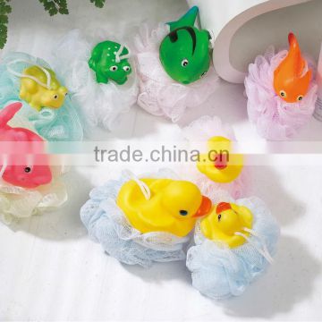 Wholesale colorful soft bath spong ,shower cap , cartoon bath balll , kid mesh shower wash sponge for promotiona