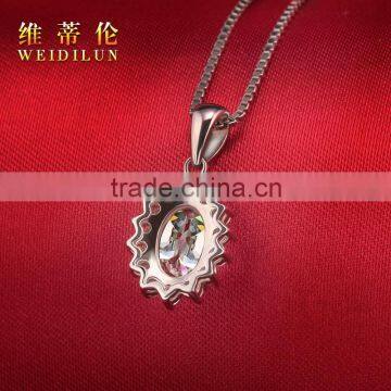 925 Silver Necklace Pendant Oval Shape Syntheric Diamond Setting Pendant Short Chain Necklace photo-3