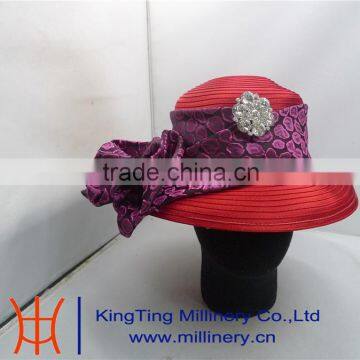 Customized Ladies Church Hats Polyester Satin Ribbon Hats Wholesale