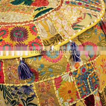 Indian Ethnic Vintage Footstool Furniture Patchwork Bohemian Round Cotton Chair Pouffe Pouf Ottoman photo-2