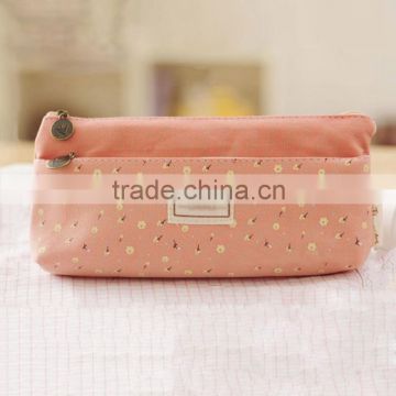 Double Zipper Canvas Cosmetic Pencil Case and Coin Pouch