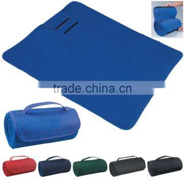 Nylon Strap Foldable Roll-up Polar Fleece Travel Picnic Blanket