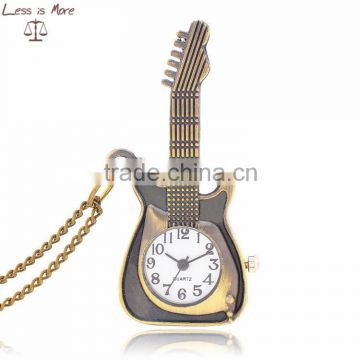 2015 Hot selling low price alloy pocket watch, guitar gold pocket watch