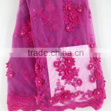 High Quality Royal Blue French Lace With Hand Work Stones Flower Net Lace Embroidery With Applique