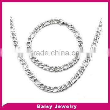 love style men jewelry stainless steel figaro link chain neklace set