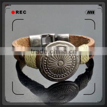 Shield Protective Metallic Antique Silver Brass Leather Bracelet