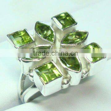 925 Stamped Sterling Silver Peridot Semi Precious Gemstone Ring