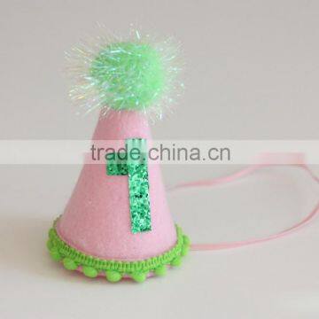 Novelty 2016 St. Patrick's Day First Birthday Miniature Glitter Party Cone Hat/Headband Felt Hat Cone