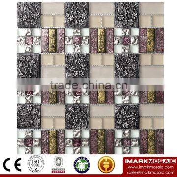 IMARK Gold Foil Mosaic Mix Crystal Glass Mosaic Tile Resin Mosaic Tile For Kitchen/Wall Decoration/Bathroom Tile IXGR8-007