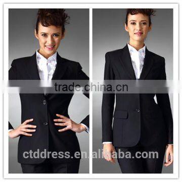 2014 Top Quality 100% wool Classic black two button women pants suit uniform