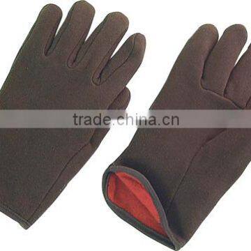 Brown Jersey Cotton Glove with red flannel liner