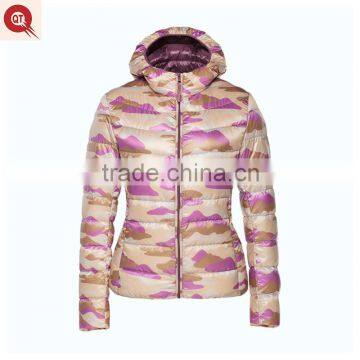 Hot sale ladies hooded printed down coat