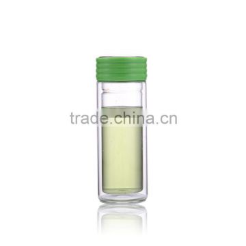 300ml simple fresh green double wall glass water bottle with customer's logo for tea or coffee