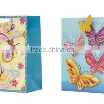 The best selling fancy 3D package gifts butterfly deisgn paper bag with ribbon handle for packaging made in china