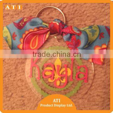 High quality custom laser cut printed acrylic keychain with silk Bow