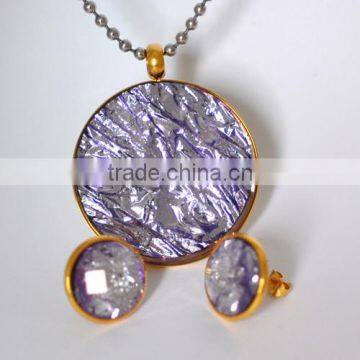 2014 Fashion Purple Glass Stainless Steel Jewelry Set