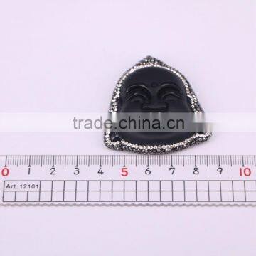 Black Obsidian Pendant, With Pave Crystal Edged Carving Obsidian Buddha Face Pendant, Gem Stone Pendant For Jewelry Making photo-4